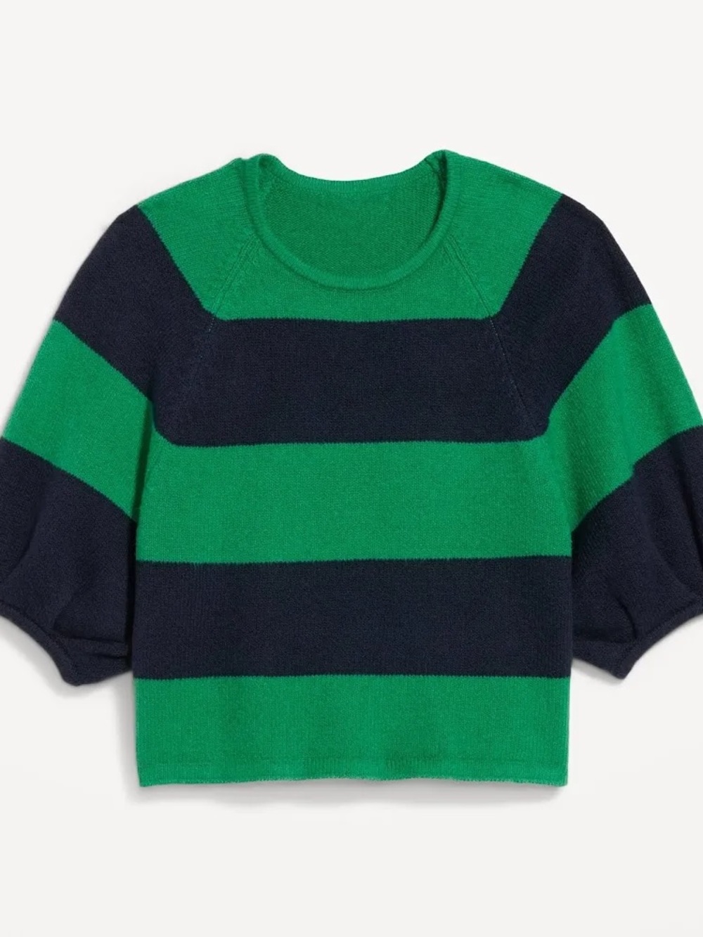 Old Navy Green & Navy Striped Puff-Sleeve Crewneck Sweater - Picture 4 of 5